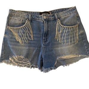 Rhinestone dangle denim shorts sz 9